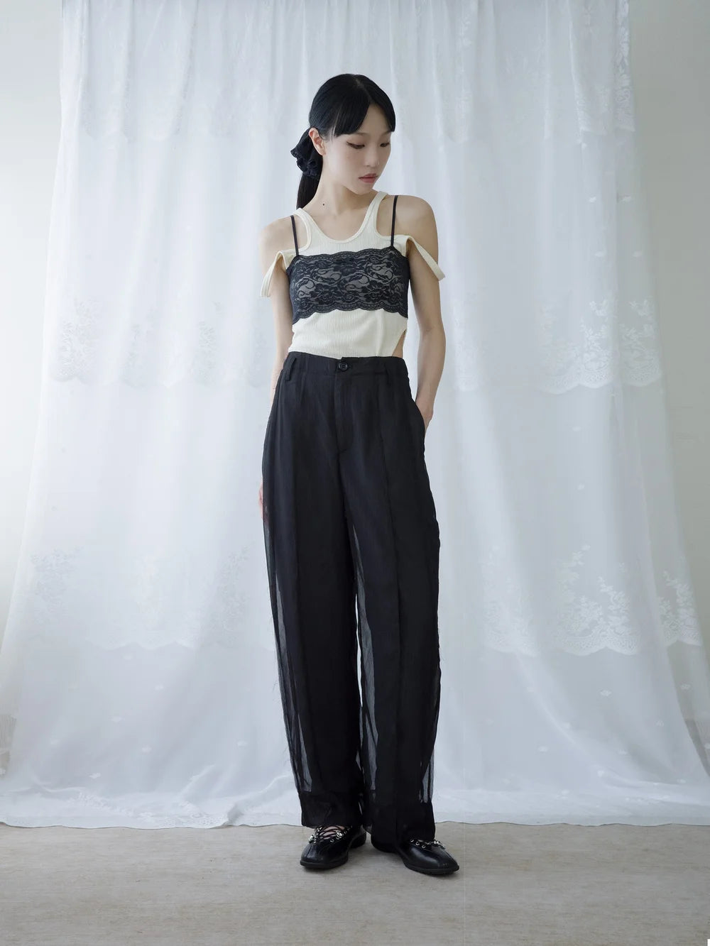 Tia Layered Trousers - Black Chiffon