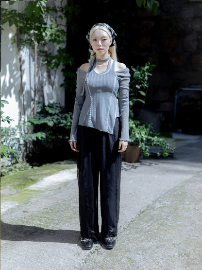 Tia Layered Trousers - Black Chiffon