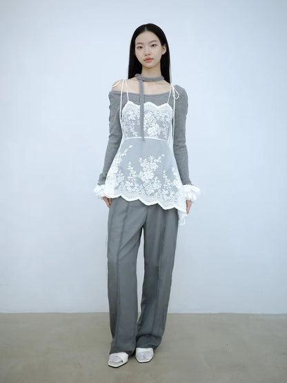 Tia Layered Trousers - Grey Chiffon