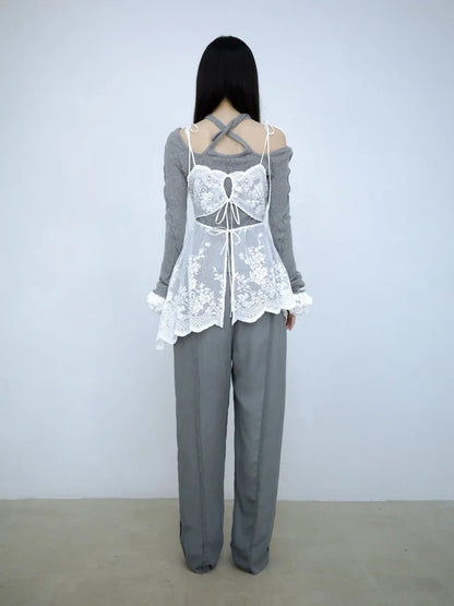 Tia Layered Trousers - Grey Chiffon