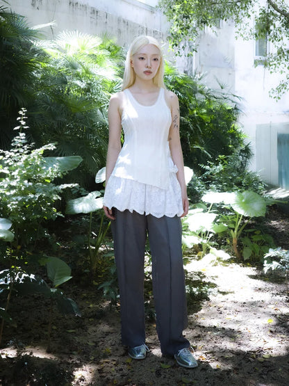 Tia Layered Trousers - Grey Chiffon