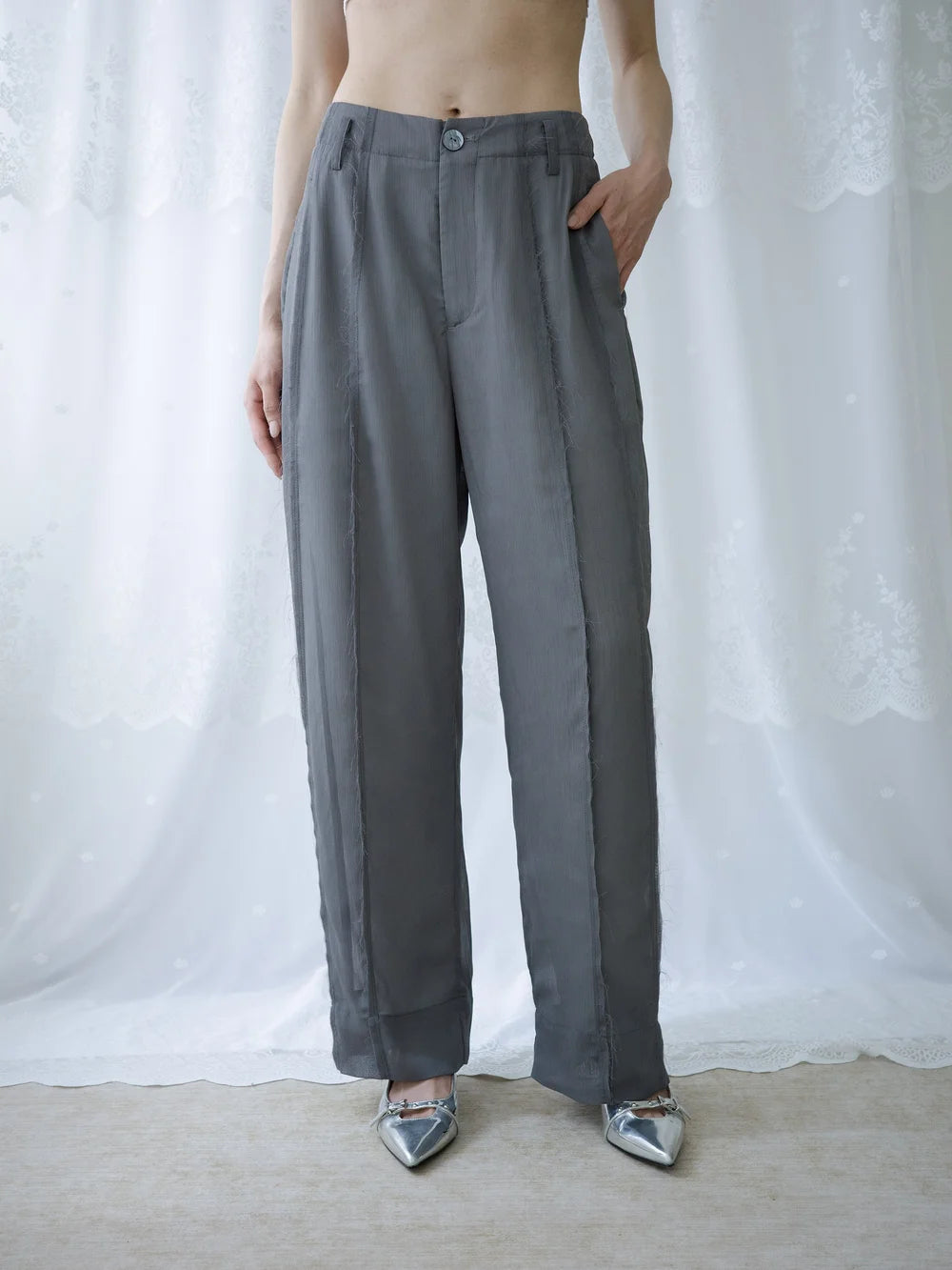 Tia Layered Trousers - Grey Chiffon