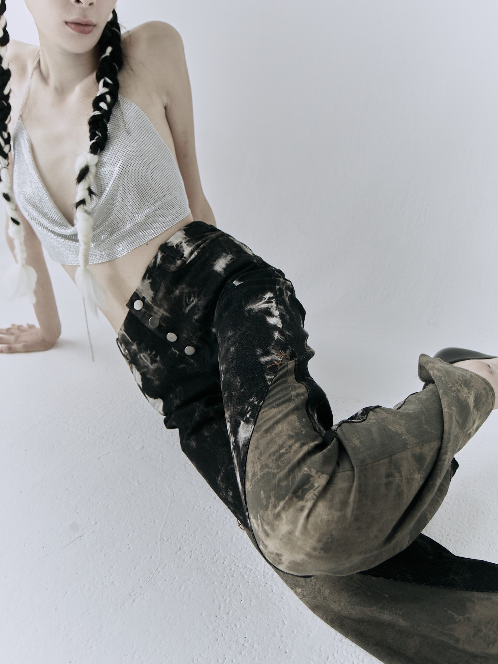 【Raucohouse】Wrinkle bio washed banding pants WRINKLEDBANDINGWIDEPANTS_Light