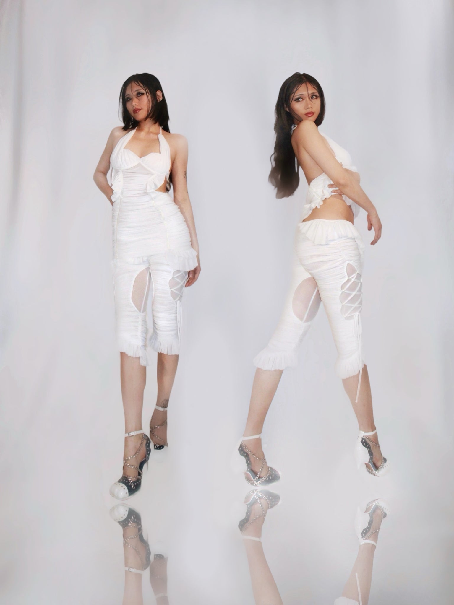 Mini Ruffle stretchy White Dress With Ruffle