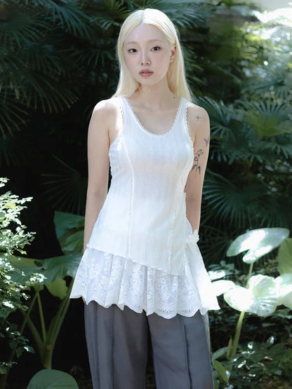 Sophie Lace Trim Tank Top - White