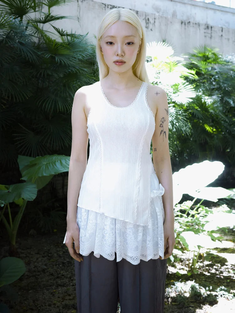 Sophie Lace Trim Tank Top - White